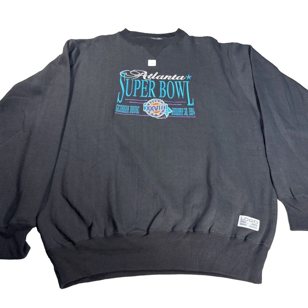VTG Atlanta Super Bowl XXVIII 28 Sweatshirt Black Logo 7 Sz XL 1994 Super Bowl